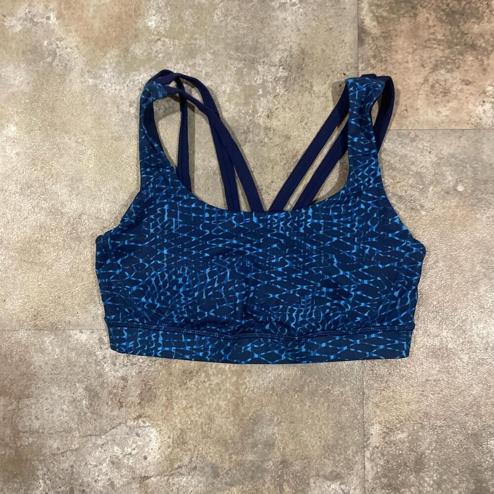 lululemon energy bra exhale samba snake kayak blue hero size 6